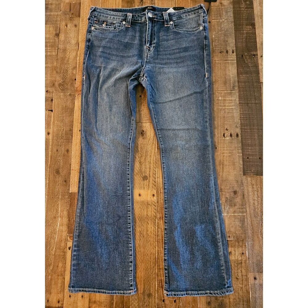 True Religion Becca Bootcut Jeans Womens 34 Mid Rise Pink Stitch Flap Pocket NWT